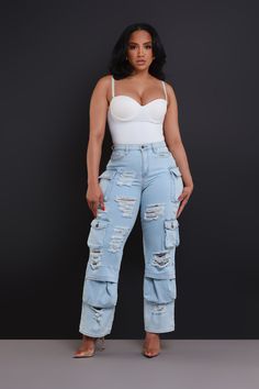 Shop our All Facts Distressed Cargo Pants - Light Wash at Swank A Posh. Find more boutique clothing you'll love. Download the Swank app! Baggy Pants With Heels, Light Blue Pants, Vacation Looks, Boutique Store, Baggy Pants, Baggy Pant, Blue Pants, Clothing Boutique, Denim Pant