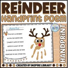 reindeer handprint poem for kids to write and draw on the front of a poster