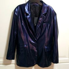 Blanknyc One-Button Faux Leather Blazer Jacket Women's Size Xs Nwt Fall For The Oversized Fit Of This Work-To-Weekend Blazer Crafted From Sleek Faux Leather And Designed In A Tailored One-Button Fit. Foil Faux Leather 60% Polyurethane, 40% Polyester. Lining 97% Polyester, 3% Spandex. Blazer. Long Sleeves. Collar. Front Button Closure. Imported. Mirror Jacket, Faux Leather Blazer, Armani Grey, Black White Blazer, Yellow Blazer, Leather Blazer Jacket, Studded Jacket, Woven Jacket, Basic Jackets