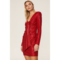 Red sequins (92% Polyester, 8% Spandex). Sheath dress. Plunge neckline. Long sleeves. Back zipper closure. 34" from shoulder to hemline. Imported. Drape Dress, Red Sequin, Fashion Dresses Casual, Bodycon Dresses, Draped Dress, Dress First, All About Fashion, Casual Dresses For Women, Sheath Dress