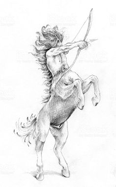 a pencil drawing of a man on a horse with a bow and arrow in his hand