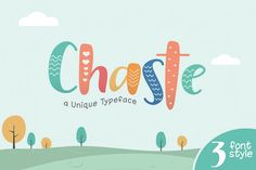 the word chase is made up of colorful letters and trees on a green field with clouds