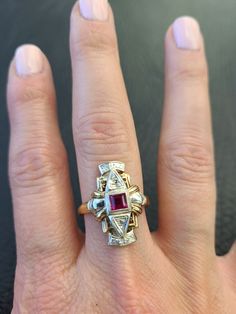 10k Gold Antique Ruby Ring. Condition is "Pre-owned". Shipped with USPS First Class. Heirloom Ruby Ring With Vvs Clarity In 14k Gold, Collectible 14k Gold Birthstone Ring With Gemstone, Collectible Birthstone Ring In 14k Gold, Collectible 14k Gold Birthstone Ring, 14k Gold Art Deco Ring With Center Stone, Art Deco 14k Gold Jewelry With Center Stone, Vintage 14k White Gold Ring, Heirloom 14k Gold Diamond Ring Collectible, Art Deco 14k Gold Ring With Center Stone