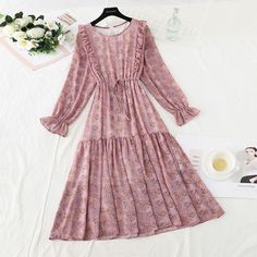 Fabric: Chiffon Size: s, m, l, XL Color: apricot, yellow, black, pink Floral Dress Knee Length, Knee Length Floral Dress, Floral Print Chiffon Dress, Embroidered Shirt Dress, Floral Print Chiffon, Cotton Linen Dresses, Flower Skirt, Dress Knee Length, Skirt Pleated