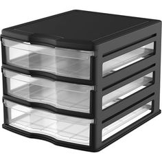 three drawers with plastic dividers on each side