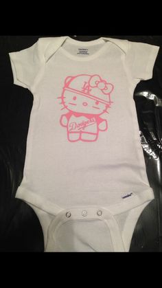 Hello Kitty LA Dodgers Onesie baseball baby girl by RKCreativeImpressions Hello Kitty Baby Clothes, Nike Baby Clothes, Gothic Nursery, Hello Kitty Baby Shower, Baseball Onesie, Simi Valley California, God Baby, Girls Baseball, Hello Kitty Baby