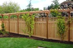 a wooden fence with vines growing on it