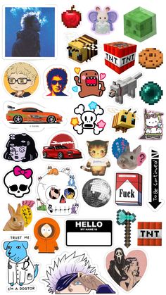 an assortment of stickers on a white background