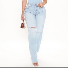 *New Never Worn* 90’s Straight Leg Jeans- Light Blue Wash - No Stretch 90s Inspired Blue Wide Leg Bottoms, 90s Style Blue Mid-rise Pants, 90s High Waist Blue Flare Jeans, 90s High Waist Blue Pants, 90s Style High Waist Blue Pants, 90s Inspired Straight Leg Spring Bottoms, 90s Inspired Mid-rise Blue Bottoms, 90s Inspired High Rise Blue Bottoms, Fitted Mid-rise Bottoms In 90s Style