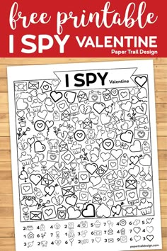 a valentine's day coloring page with the text free printable ispy valentine