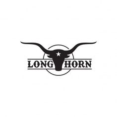 the long horn logo is shown in black and white, with an image of a bull's head on it