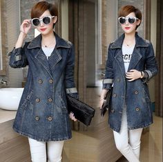 Womens Double-breasted Lapel Jean Jacket   Condition: 100%  Brand new & High quality  Women's Asian Size: S M L XL 2XL 3XL 4XL 5XL  Material: Denim Color: Blue Occasion : Casual, Fashion Dear friend: If you feel difficult to choose the size ,you can feel free to contact us, we will give you some suggestion,but it is for you reference only. Payment   We only accept Paypal:  Auction Item Number, your Full Name and Shipping Address MUST be included in the Escrow payment. All payments are expected w Jeans Coat, Windbreaker Jacket Women, Denim Jacket Fashion, Denim Wear, Jacket Denim, Long Jeans, Button Jacket, Jeans Button, Denim Jacket Women