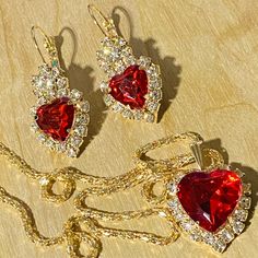 New Red Heart Necklace And Drop Earrings Golden Jewelry Set Rhinestone Valentines Day Fashion Jewelry , Alloy Material. You’ll Love It, I Ship Fast ! Crystal Jewelry Sets For Anniversary On Valentine's Day, Crystal Jewelry Sets For Anniversary And Valentine's Day, Valentine's Day Crystal Jewelry Sets Gift, Valentine's Day Heart Cut Crystal Jewelry, Heart-shaped Cubic Zirconia Jewelry Sets For Valentine's Day, Heart-shaped Crystal Jewelry For Valentine's Day, Valentine's Day Heart-shaped Crystal Jewelry, Elegant Heart-shaped Bling Jewelry, Elegant Bling Jewelry For Valentine's Day