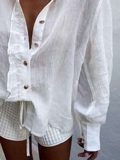 Vintage Long Sleeve Shirt Collar Casual Solid Blouse, White / 3XL Vintage Long Sleeve Shirt, Vintage Long Sleeve, New Chic, Linen Style, Chic Vintage, Blouse White, Shirt Collar, Vintage Chic, Shirt Online