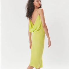 Brand New, So Cute. Added Photos Of Another Color Since They No Longer Have This One. Purchased At Urban- Tagged For Exposure Yellow Midi Length Slip Dress, Green V-neck Dress By Urban Outfitters, Urban Outfitters Green V-neck Dress, Yellow Fitted Midi Slip Dress, Fitted Yellow Slip Dress Midi Length, Yellow Summer Midi Dress For Date Night, Yellow Midi Length Slip Dress For Party, Yellow Midi Dress For Spring Date Night, Lime Green Sleeveless Summer Dress