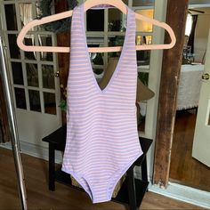 Foxglove Stripe Pastel Bodysuit Brand New With Tags, Never Worn, In Original Packaging Pastel Pink And Purple Striped Jersey Halter Bodysuit Perfect For Layering With Your Favorite High Waisted Jeans Skirt Or Sweats! Size Xs Fitted Purple Bodysuit For Poolside, Pastel Bodysuit, Summer Sleeveless Purple Bodysuit, Poolside Fitted Purple Bodysuit, Purple Fitted Sleeveless Bodysuit, Playful Pink Stretch Bodysuit, Pink Sleeveless High-stretch Bodysuit, American Apparel Bodysuit, Scoop Back Bodysuit