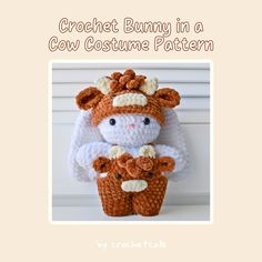 crochet bunny in a cow costume pattern