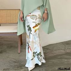 Olivia Mark - Elegant High-Waisted Retro Print Midi Skirt with a Flattering Fit Long Knitted Dress, Qipao Dress, Elegant Skirt, Mermaid Skirt, Printed Midi Skirt, Retro Print, Casual Skirt, Retro Prints, Types Of Skirts