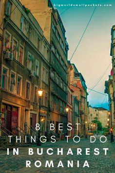 a cobblestone street with the words 8 best things to do in budapest, romania