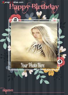 a happy birthday card with a woman's face and flowers