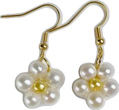 Handmade Flower Pearl Earrings, Handmade Flower-shaped Pearl Earrings, White Flower-shaped Earrings With Pearl Charm, Pearl Jewelry With Flower Decoration For Gift, Vintage White Pearl Earrings, Vintage White Flower Drop Earrings, Pearl Flower Earrings With Flower Charm, Pearl White Flower Jewelry For Party, Pearl White Flower Shaped Jewelry For Party