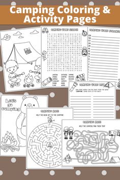 the camping coloring and activity pages are shown in this printable version for kids to color