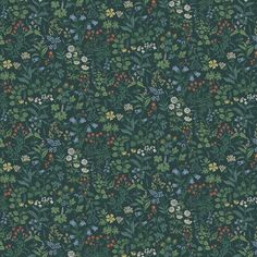 an image of a wallpaper pattern with flowers and leaves on green background in shades of blue