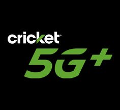 the cricket 5g plus logo is shown on a black background with green letters and numbers