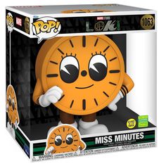 the pop vinyl figurine has been designed to look like a clock