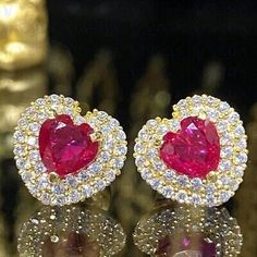 3.63Ct Heart Cut Natural Pink Ruby & Diamond Stud Earring 14K Solid Yellow Gold | eBay Fine Jewelry For Party With Heart Cut, Heart Cut Diamond Jewelry With Matching Earrings, Luxury Heart-shaped Brilliant Cut Earrings, Valentine's Day Yellow Gold Heart Earrings With Brilliant Cut, Fine Jewelry Heart Pendant Earrings For Valentine's Day, Heart Pendant Earrings For Valentine's Day, Valentine's Day Fine Jewelry Heart Pendant Earrings, Valentine's Day Heart Pendant Fine Earrings, Valentine's Day Fine Jewelry Heart Earrings