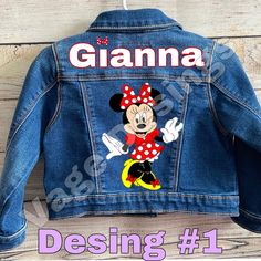 Minnie Mouse jacket  Ships within 7 days plus 3-7 days for shipping  We do NOT exchange or return personalized items Minnie Mouse Jean Jacket, Minnie Mouse Jacket, Kids Jackets, Cute Outfits With Jeans, Painted Denim Jacket, Painted Jacket, Mini Mouse, Painted Denim, Denim Jackets