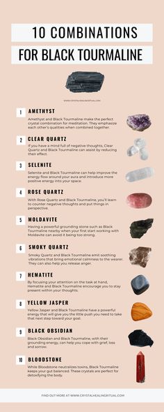 10 Amazing Crystal Combinations For Black Tourmaline - Crystal Healing Ritual Crystal Combos, Crystal Identification, Crystals Healing Grids, Best Healing Crystals, Energy Spiritual, Healing Gemstone Bracelets, Black Tourmaline Crystal