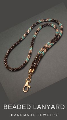 Turquoise Native American style lanyard for badge Everyday Black Beaded Jewelry, Black Beaded Adjustable Lanyards, Handmade Black Lanyards, Black Beaded Lanyard As Gift, Black Beaded Lanyards As Gift, Black Beaded Lanyards For Gift, Black Lanyard With Lobster Clasp As Gift, Handmade Black Lanyards For Personal Use, Teacher Lanyard Beaded