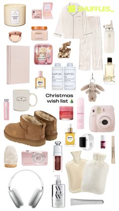 christmas wish list with all the essentials for this holiday season, including gifts and personal care items