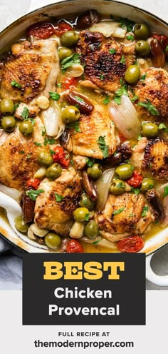 the best chicken stew with olives and onions in a skillet