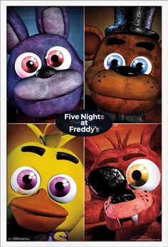 five different cartoon characters with big eyes