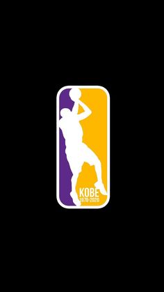 the lakers logo is shown in purple and yellow on a black background with white lettering