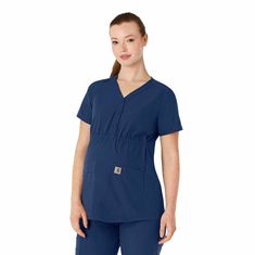 This maternity scrub top simplifies your life so your focus stays sharp and your comfort stays strong while you're expecting. It's designed with all the features you need for practical wear at work, like two oversized top-loading front pockets that take care of larger essentials and daily must-haves. Slip your phone into a smaller mesh pocket built right in, so you always know where it is and have easy access when you need to check in. A scissor pocket on your right keeps that must-have tool in Maternity Scrub Top, Carhartt Scrubs, Maternity Scrubs, Carhartt Womens, Must Have Tools, Oversized Top, Stay Strong, Scrub Tops, Check In