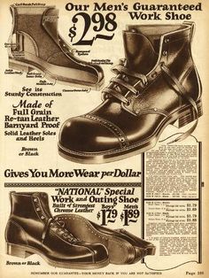 size: 12x9in Photographic Print: Mens Work Shoes 1924 : Tip Ups, Mens Work Shoes, 1950s Mens, Work Shoe, Mens Leather Boots, Clothing Catalog, American Clothing, Work Shoes, Dr. Martens Boots