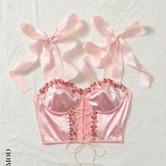 Super Cute Pink Flowery Crop Top! Is A Shein Size M But Could Also Fit A Size Small. Has Adjustable Tie Straps And A Lace Up Tie Front. Mesh Under Chest And In The Back. I Would Not Recommend For Larger Chest Sizes. Never Worn, New With Tags. Satin Cami Top, Pink Corset, Night Tops, Top Shein, Satin Cami, Women Tank Tops, Floral Crop Tops, Mode Inspo, Bustiers