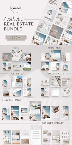 a large collection of photoshopped images with the words aesthetic real estate bundle