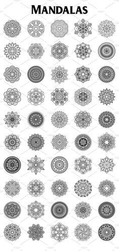 an image of many circular designs in black and white, with the words mandals above