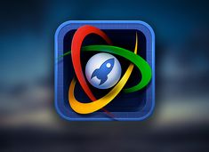 the logo for an app that is designed to look like a rocket ship, with colorful rings around it