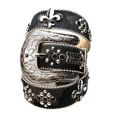 b.b. Simon 'Black Fleur-de-lis' Crystal Belt - Dudes Boutique Luxury Black Embroidered Belt, Bb Simon Belts, Crystal Belt, Year Of Dates, 8 Weeks, Italian Leather, Pay Attention, 20 Years, Custom Orders