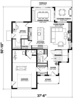 the floor plan for a two story house with three bedroom and an attached living area