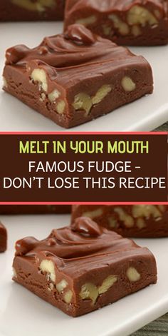 four pieces of chocolate fudge - don't lose this recipe on a white plate