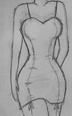 a drawing of a woman's body in black and white