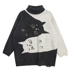 This beautiful Yin & Yang Cats Knit Sweater is the perfect partner for just about everything. Whether it's paired with denim and sneakers, over leggings, or with a skirt and sneakers. Specs: Material: Acrylic/ Polyester ONE SIZE Fits ALL Sweater Style Outfits, Winter Sweater Outfits, Winter Turtleneck, Oversized Sweater Women, Knitted Cat, Skirt And Sneakers, Cat Fashion, Perfect Partner, Autumn Dress