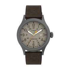 Timex® Expedition Scout Men's Leather Strap Watch - TW4B23100JT Classic Durable Watches, Casual Leather Watch Accessories For Outdoor, Casual Watches With Subdials For Outdoors, Casual Watches With Subdials For Outdoor Activities, Casual Automatic Watch Accessories For Outdoor, Casual Watch Accessories With Analog Display For Everyday Use, Casual Brown Watch Accessories With Subdials, Casual Brown Watch Accessories With Analog Display, Casual Brown Watch With Analog Display