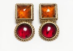 Isabel Canovas Earrings Orange Clip-on Earrings For Formal Occasions, Formal Orange Clip-on Earrings, Vintage Gold Glass Earrings, Classic Red Cabochon Earrings, Formal Glass Drop Earrings, Glass Drop Earrings For Formal Occasions, Red Formal Costume Jewelry Earrings, Red Costume Jewelry Earrings For Formal Occasions, Vintage Red Clip-on Earrings For Evening